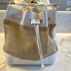 Elegant White and Tan Bucket Bag